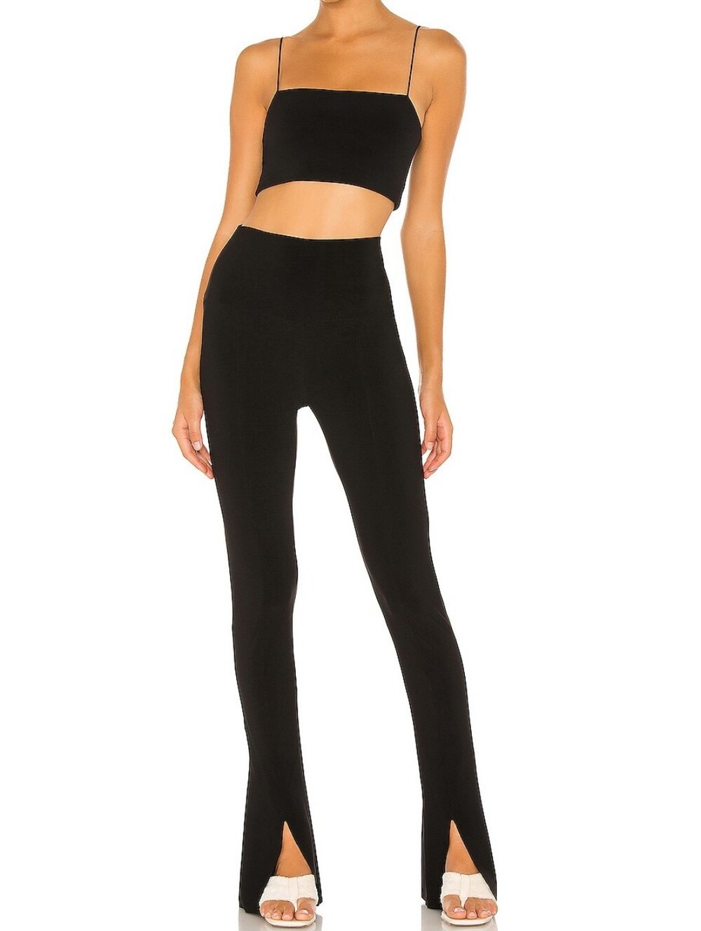 Revolve Norma Kamali Spat Jersey Leggings Flare Split Hem Pants Black Size XS